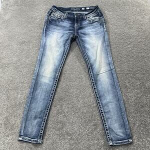 Miss Me Jeans Womens 29 Blue Signature Skinny Embellished Rhinestone Whiskers